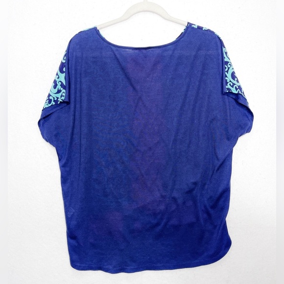 Lilly Pulitzer Marion Silk Top M/L Lilly Aqua Blue Turquoise Pink Fountain Top - Picture 3 of 6